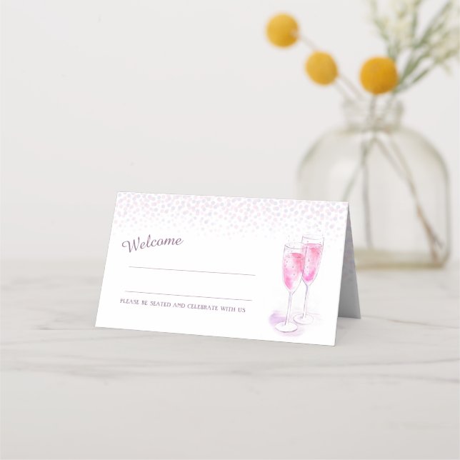 Carte De Placement Lunettes de champagne rose mariage (Devant)