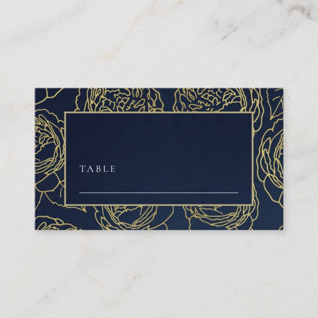 CARTE DE PLACEMENT LUXE NAVY FAUX OR ÉLÉGANT ROSE FLEURAL MARIAGE (Devant)