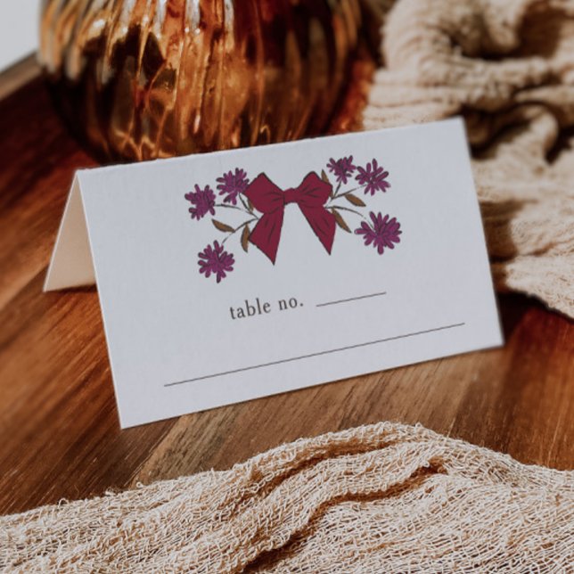 Carte De Placement Magenta Bow Floral Mariage Numéro de table (Créateur téléchargé)