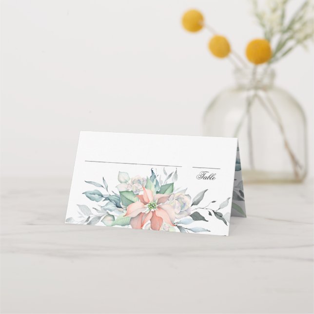 Carte De Placement Magie de Noël | Aquarelle Poinsettia Mariage (Devant)