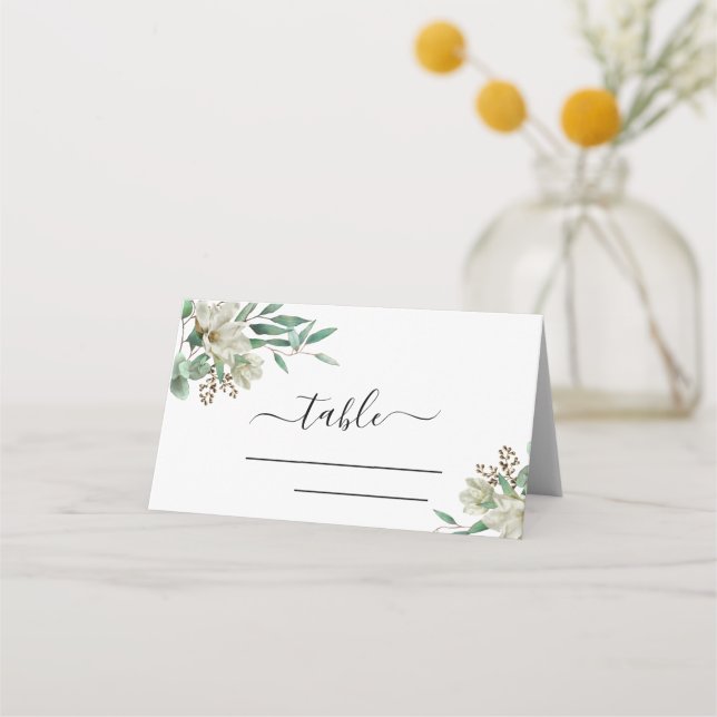 Carte De Placement Magnolia Eucalyptus Aquarelle Mariage élégant (Devant)
