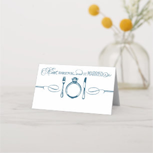 Carte De Placement Mangez boire et être marié Mariage élégant Marine