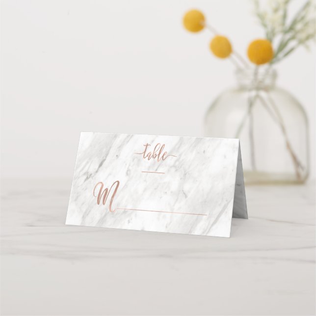 Carte De Placement Marbre blanc & Rose Gold Modern Table Numéro (Devant)