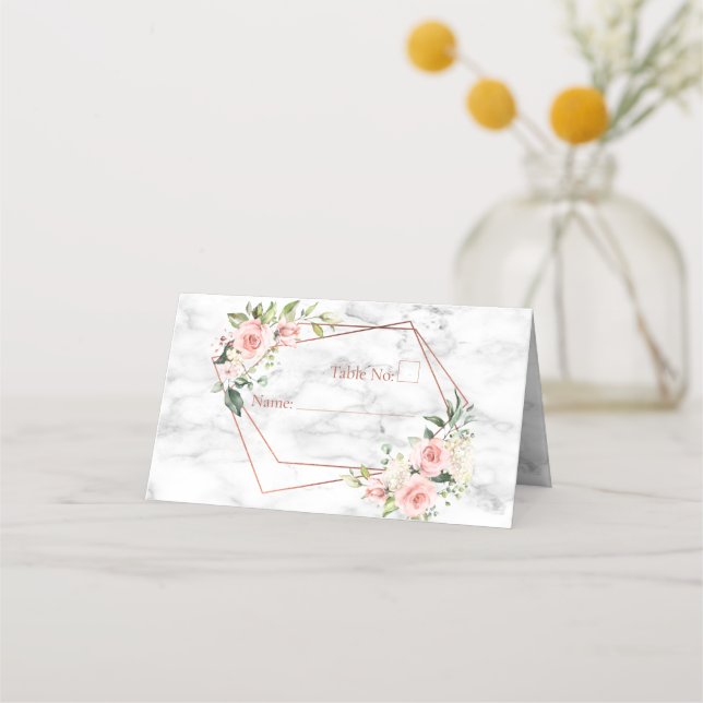 Carte De Placement Marbre géométrique cuivre rose floral (Devant)