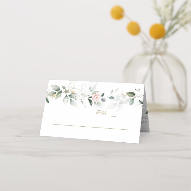 Carte De Placement Marbre rose Floral Airy Greenery Numéro de table (Devant)