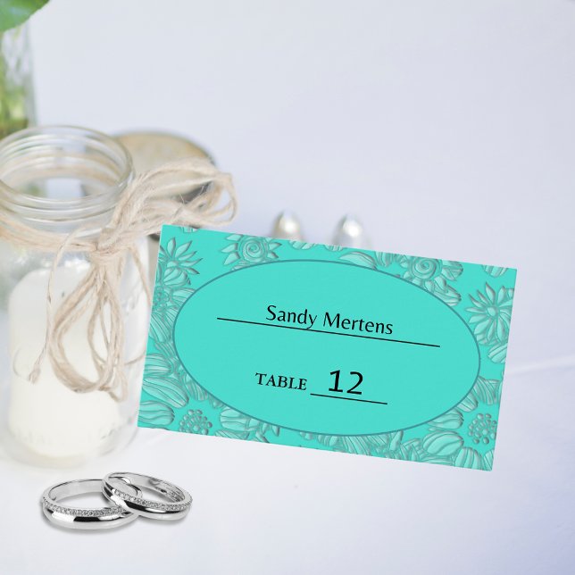 Carte De Placement Marguerites en Mariage Turquoise & Oval (Daisies in Turquoise & Oval Wedding Place Card)