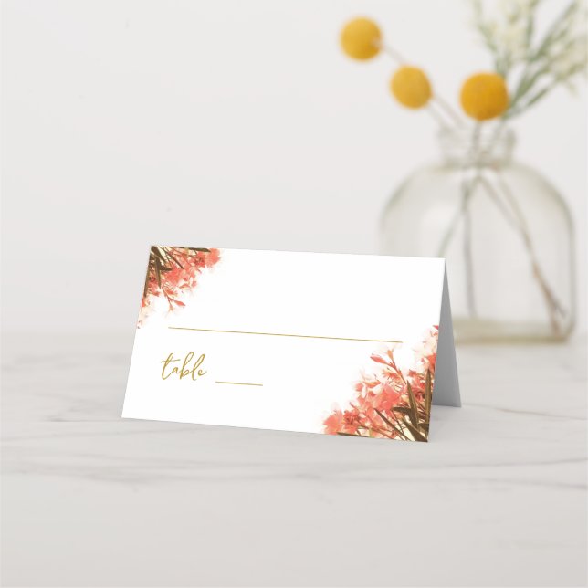 Carte De Placement Mariage à fleurs d'or orange (Devant)