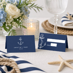 Carte De Placement Mariage à l'ancre nautique Navy