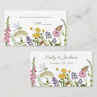 Carte De Placement Mariage Aquarelle Papillon Libellule Fleur Sauvage