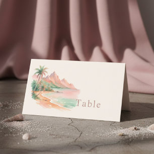 Carte De Placement Mariage Aquarelle Plage Île Coucher de Soleil Trop