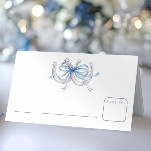 Carte De Placement Mariage aquarelle ruban bleu fers à cheval