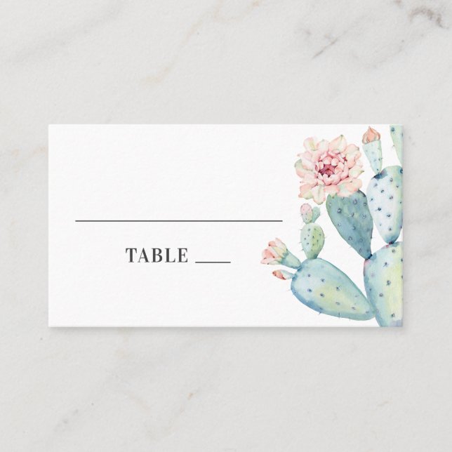 Carte De Placement Mariage aquarelle succulents. Cactus à fleurs rose (Devant)