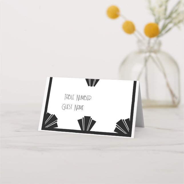 Carte De Placement Mariage Art Déco Noir Et Blanc (Devant)