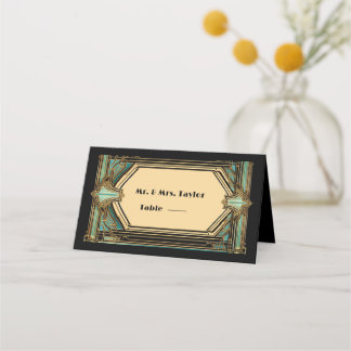 Carte De Placement Mariage Art Déco Or Turquoise Noir