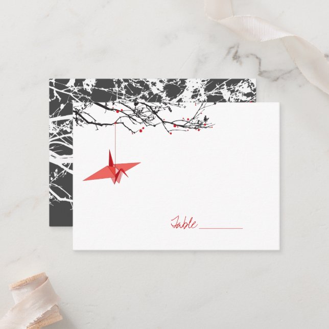 Carte De Placement Mariage asiatique  en provenance de l'Origami roug (Devant/Arrière en situation)