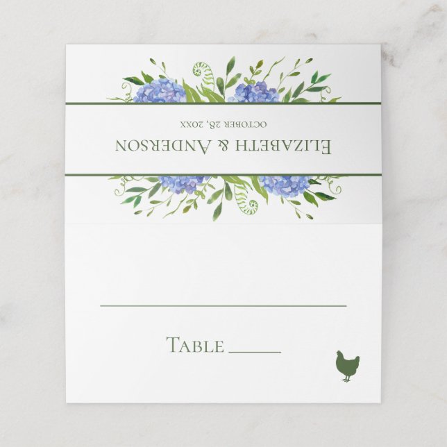 Carte De Placement Mariage aux Hortensias Bleus (Extérieur déplié)
