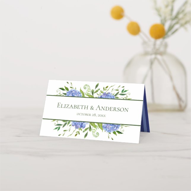 Carte De Placement Mariage aux Hortensias Bleus (Devant)