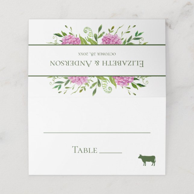 Carte De Placement Mariage aux Hortensias Roses (Extérieur déplié)