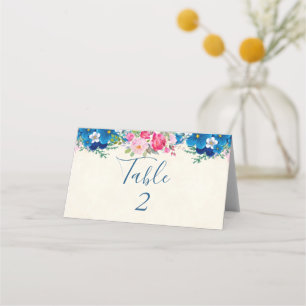 Carte De Placement Mariage avec une bordure de fleurs roses et bleues