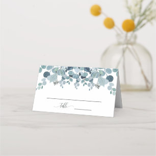 Carte De Placement Mariage avec verdure d'eucalyptus bleu poussiéreux