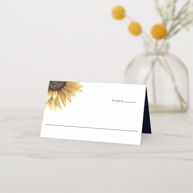 Carte De Placement Mariage bleu rustique de la marine de tournesol (Devant)