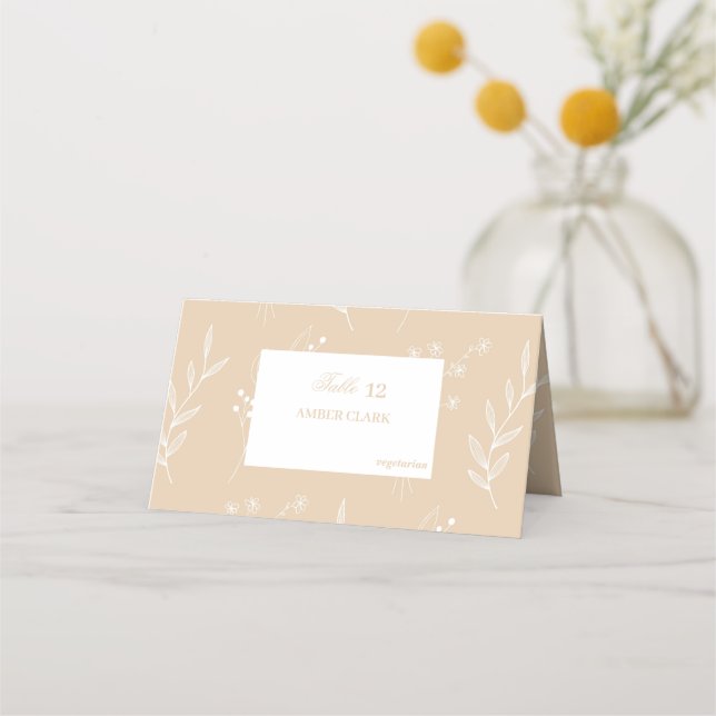 Carte De Placement Mariage Boho Floral Blanc Beige Corner (Devant)