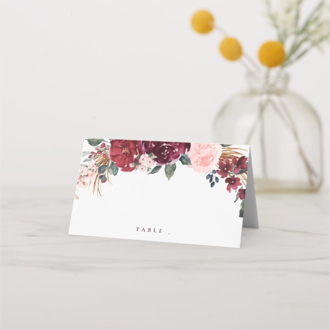 Carte De Placement Mariage boho rustique bordeaux aquarelle (Devant)