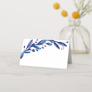 Carte De Placement Mariage botanique bleu aquarelle. Feuillage floral