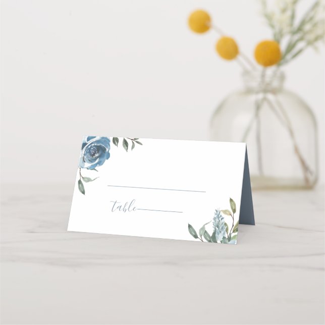 Carte De Placement Mariage botanique bleu Dusty (Devant)