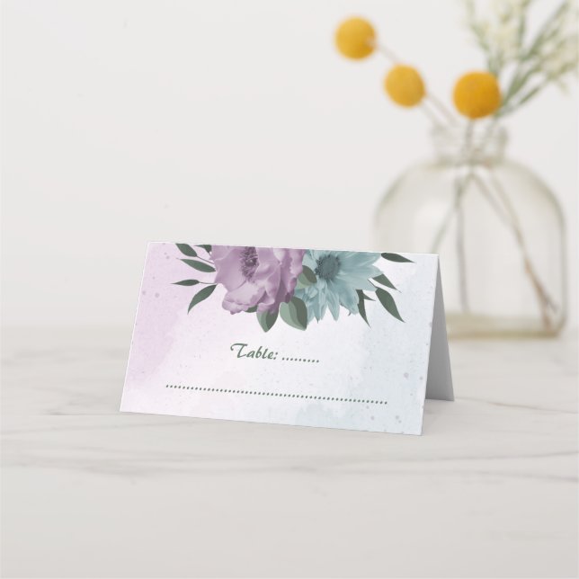 Carte De Placement mariage botanique de fleurs bleues violettes (Devant)