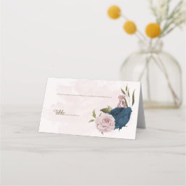 Carte De Placement Mariage botanique de fleurs rose et marine