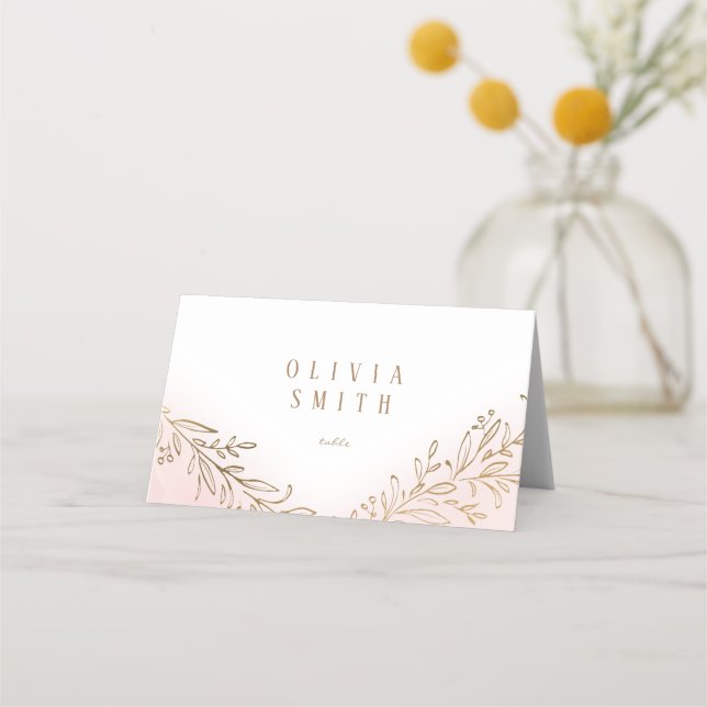 Carte De Placement Mariage botanique élégant en or rose poudré (Devant)
