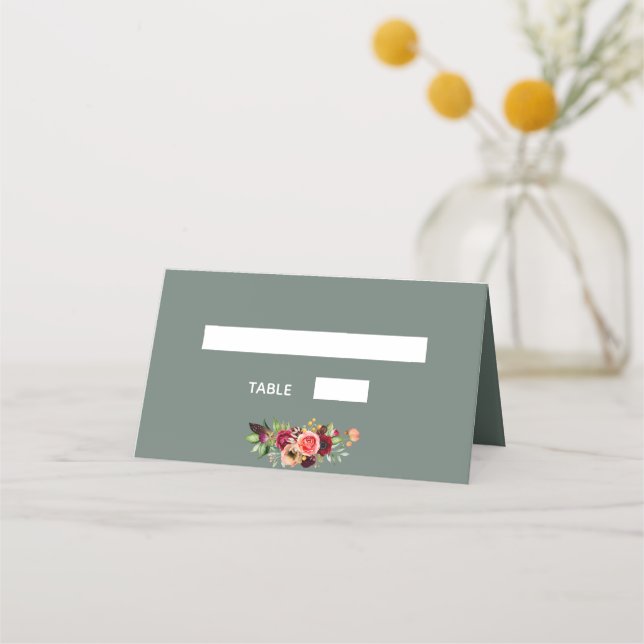 Carte De Placement Mariage bourgogne vert Sage (Dos)