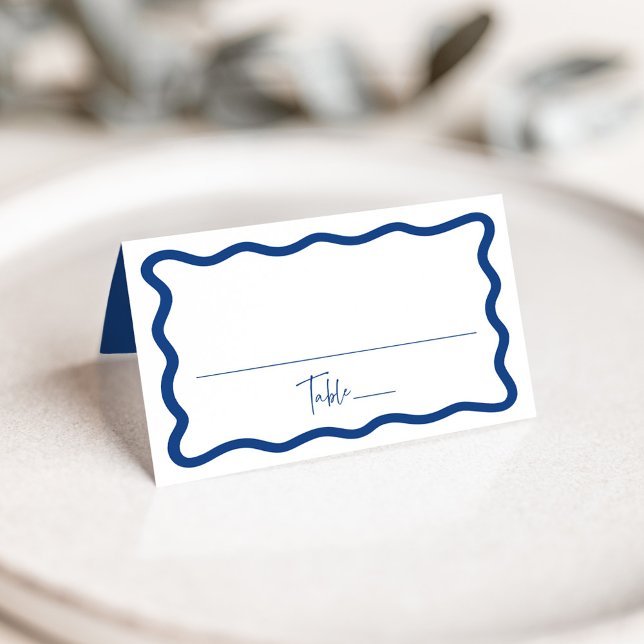 Carte De Placement Mariage Cadre Moderne Bleu Ondulé (Créateur téléchargé)