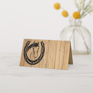 Carte De Placement Mariage campagnard Horse Horseshoe Western Wood