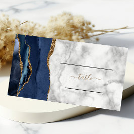 Carte De Placement Mariage chic bleu marine agate marbre or