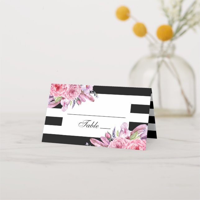 Carte De Placement Mariage chic Boho. Fleurs de jardin. Floral modern (Devant)
