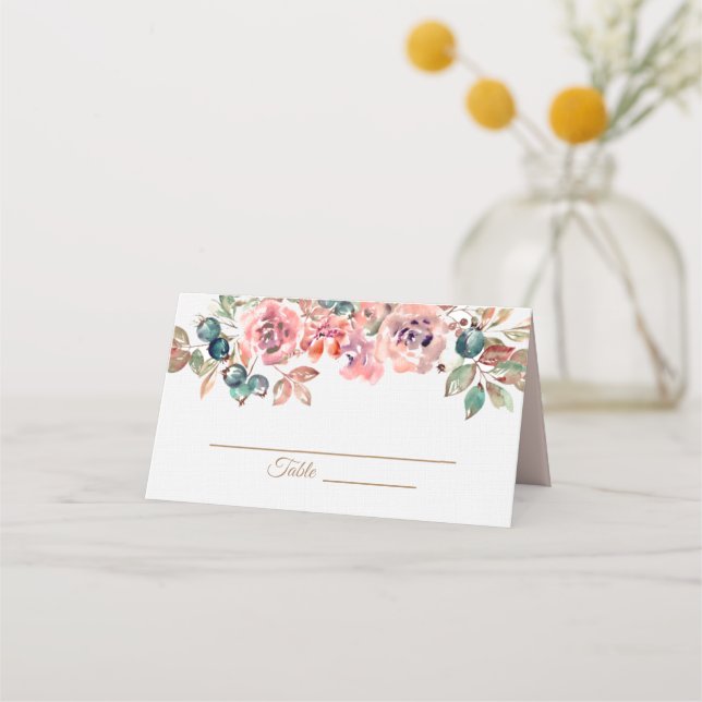 Carte De Placement Mariage chinois floral rose poudré rustique élégan (Devant)