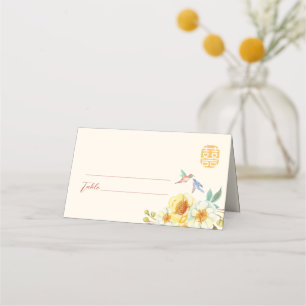 Carte De Placement Mariage chinois jaune ornithologique élégant