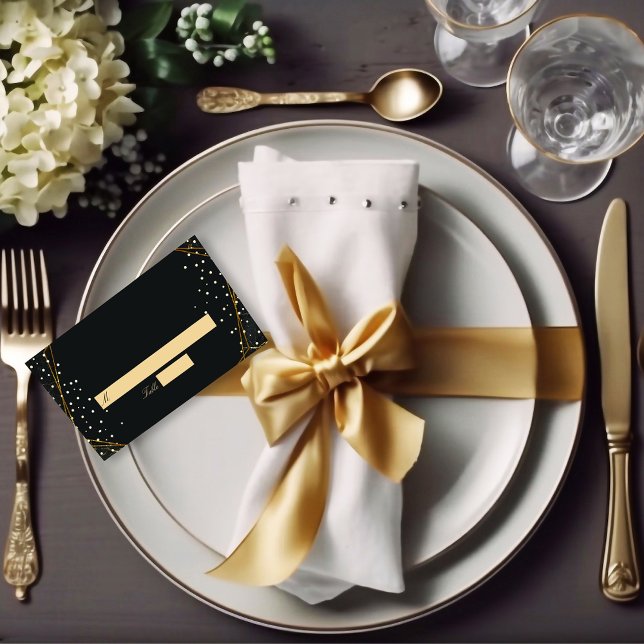Carte De Placement Mariage Confetti de Parties scintillant Noir d'or (Créateur téléchargé)