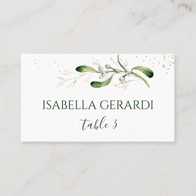 Carte De Placement Mariage Confetti Feuillage Doré Gui (Devant)