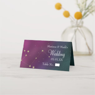 Carte De Placement Mariage Constellation Galaxie Étoiles Dorées Lune 