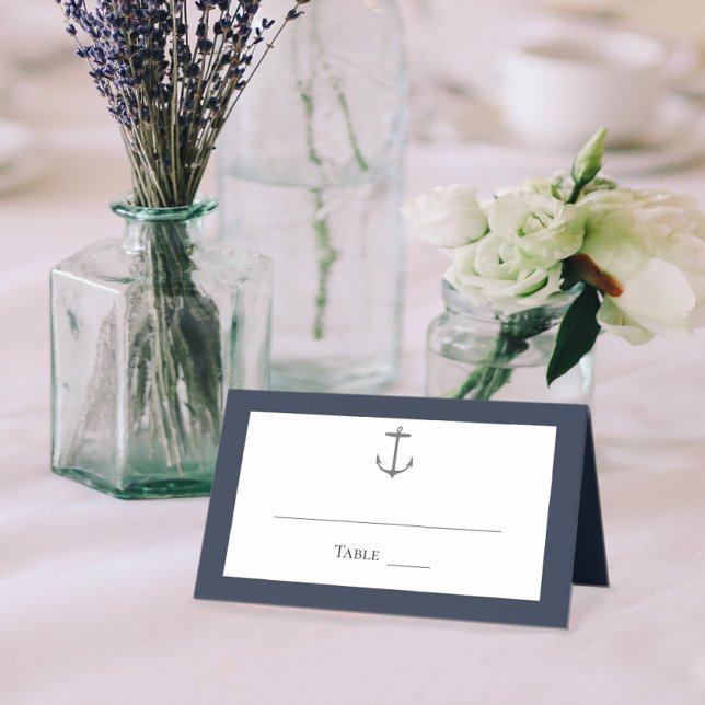 Carte De Placement Mariage d'Ancres nautiques simple | Bleu Marine (Navy Simple Nautical Anchor Wedding Place Card)