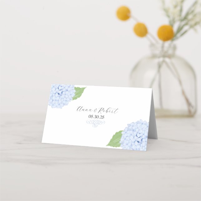 Carte De Placement Mariage d'aquarelle Blue Hydrangea (Dos)