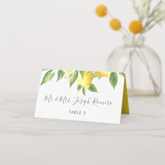 Carte De Placement Mariage d'aquarelle citron (Devant)