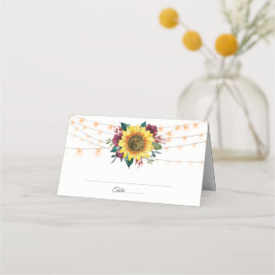 Carte De Placement Mariage d'aquarelle de fleurs de tournesol rustiqu