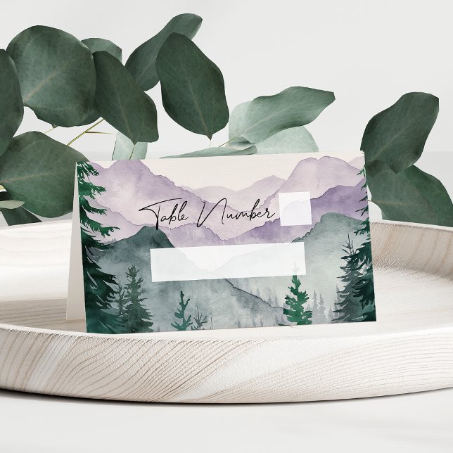 Carte De Placement Mariage d'aquarelle de la forêt de Misty Mountain (Créateur téléchargé)