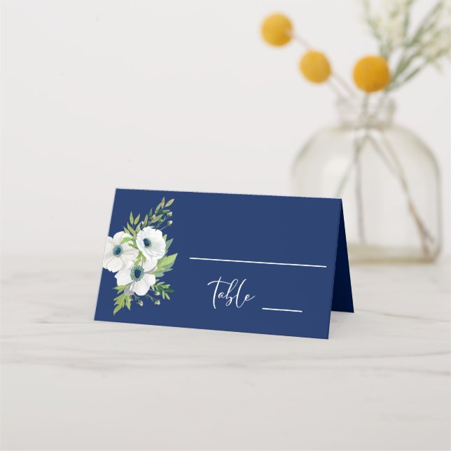 Carte De Placement Mariage d'aquarelle marine bleu et blanc (Devant)