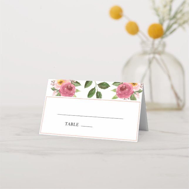 Carte De Placement Mariage d'aquarelle rose pâle (Devant)