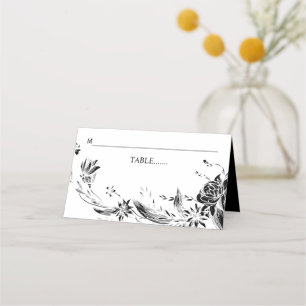 Carte De Placement Mariage d'arrangement de fleurs en noir et blanc